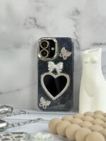 قاب شاینی قلب آینه ای با محافظ لنز رینگی نگینی (کدC1889) - تصویر 2