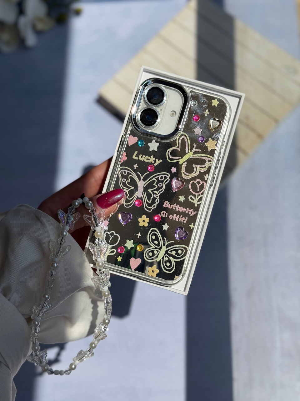 54ca09.jpeg قاب نقاشی پروانه آینه ای با آویز آیفون (کدC2056) - تصویر 1