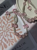 آویز مروارید و پاپیون صورتی (کدa0260) - تصویر 2