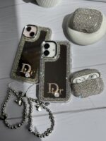 قاب Dior آینه ای دور نگین با آویز قلبی پاپیونی (کدC1989)