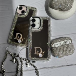 قاب Dior آینه ای دور نگین با آویز قلبی پاپیونی (کدC1989)