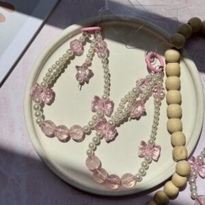 آویز مروارید و پاپیون صورتی (کدa0260)