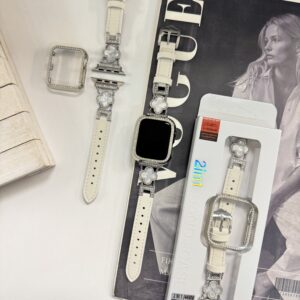 بند اپل واچ چرمی طرح ون کلیف با گارد نگین دار (کدw5067)